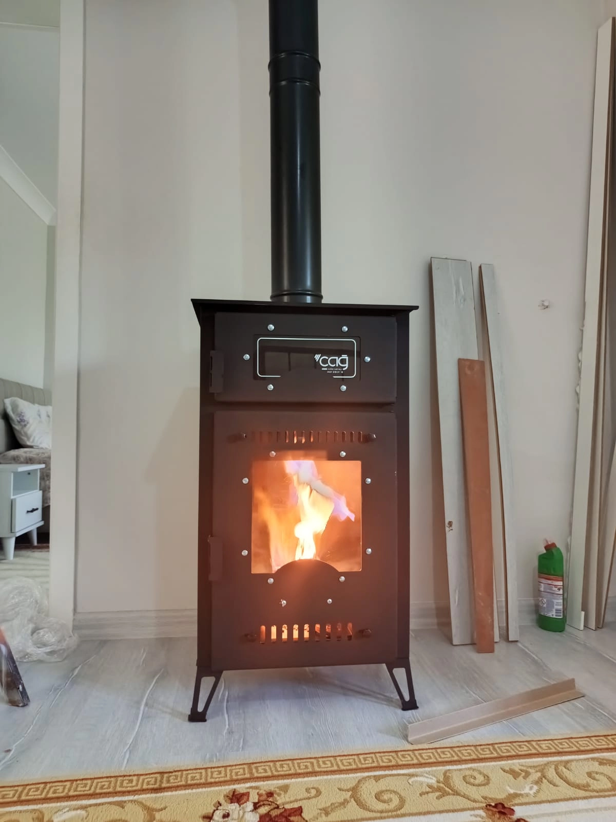 Mars Eco Fırınlı Üç Camlı Dikey Kuzine Pelet Soba